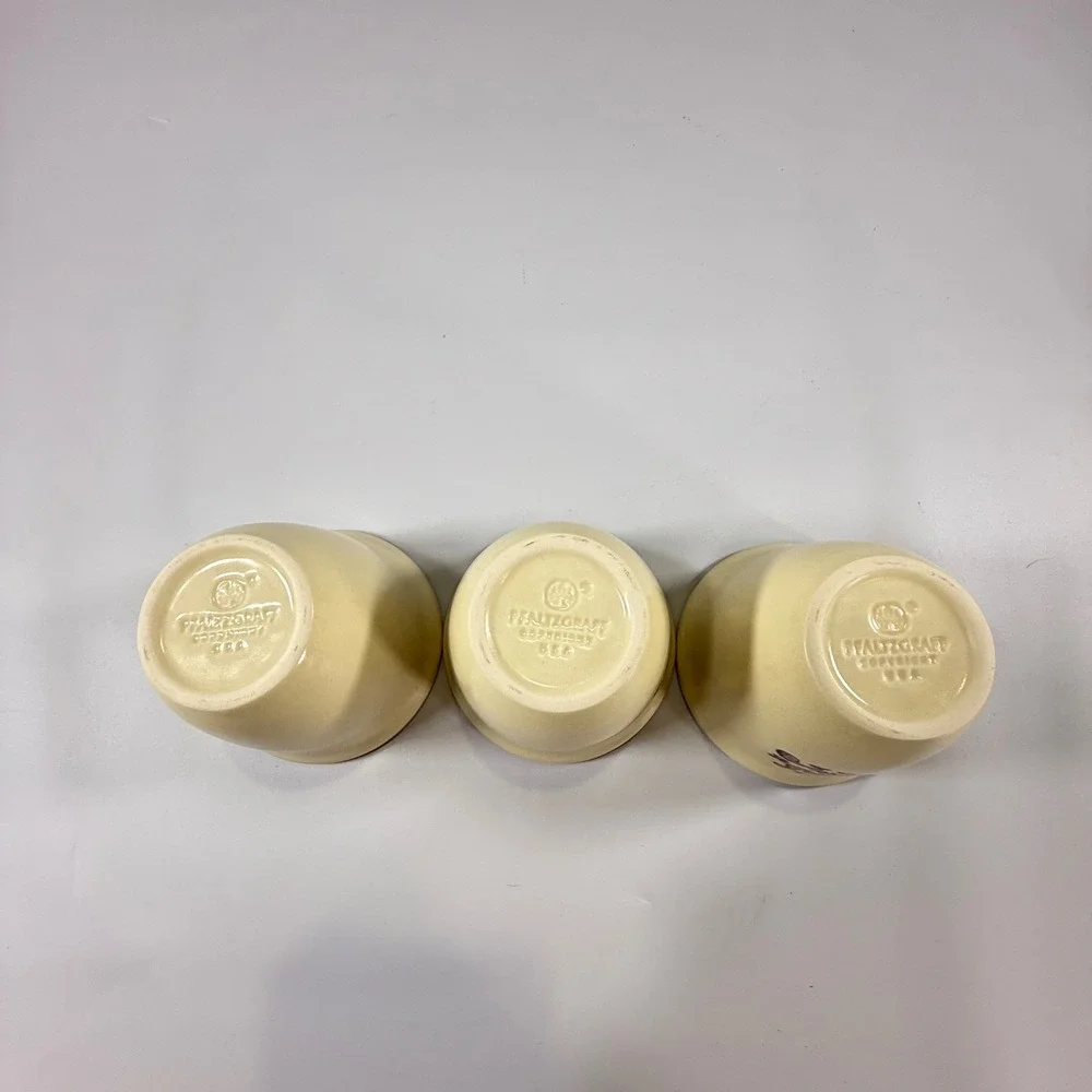 VTG Pfaltzgraff Village Custard Cup Set 3 Cream Brown Floral Farmhouse Stoneware